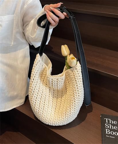 Pocadri Crochet Beach Shoulder Bag Women Hollow Knit Tote Handbag Summer Woven Purse Bucket Satchel Shopping Commuting3
