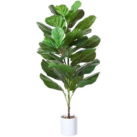 CROSOFMI Artificial Mini Fiddle Leaf Fig Tree 37 Inch Fake Ficus Lyrata Plant with 32 Leaves Faux Plants in White Pot for Indoor House Home Office Modern Decoration Perfect Housewarming Gift Cover