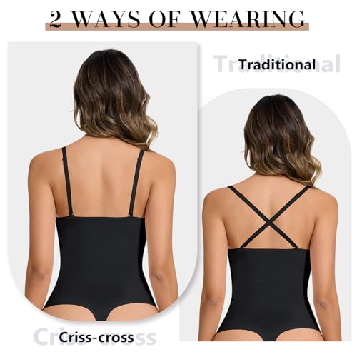 Deep V Bodysuit for Women Thong Shapewear Tummy Control Low Back Shapewear for Women2