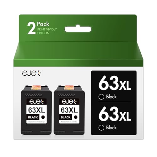 63XL Black Ink Cartridge Replacement for HP Ink 63 for HP 63 Black Ink Cartridge Work with Officejet 3830 4650 4652 4655 5200 5252 5255 5258 Envy 4520 4512 1112 2132 3630 3632 Printers (2 Pack)