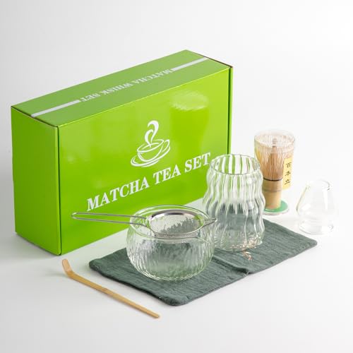 DWEHIXBUY 7Pcs Japanese Matcha Tea Set, Matcha Kit with Matcha Bowl (with Pouring Spout), Matcha...