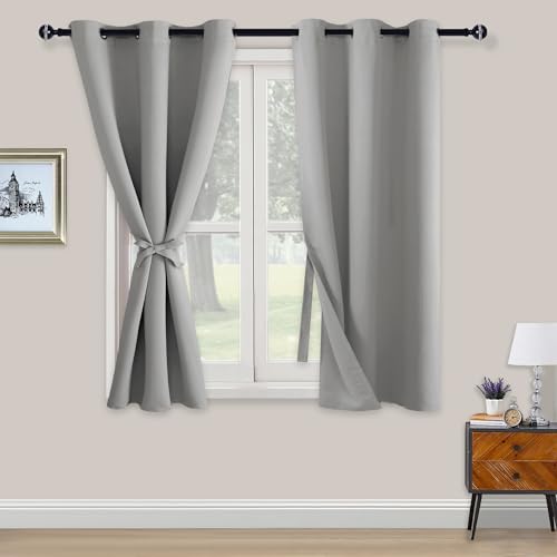 XWZO Blackout Curtains Window Drapes for Bedroom Living Room with Tieback and Gromment Thermal Insulated Energy Saving Room Darkening Noise Reduction, Set of 2 Pannels, W117cm x D137cm, Silver Grey.