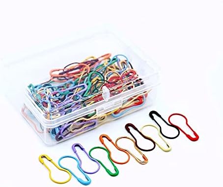 100 Pieces Safety Pins, Bulb Stitch Markers 10 Colors Assorted Metal Calabash Pins Pear Shape Knitting Pins for Crocheting Clothing Tag DIY Craft Project with Storage Box