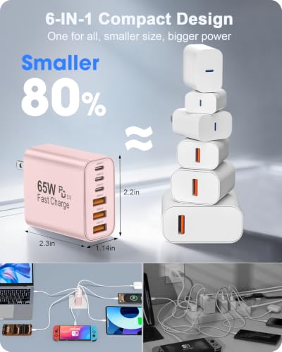 Image of 2-Pack 65W USB C Charger Block, 6-Port Fast Wall Charging Block [3 PD USB-C & 3 QC USB-A] for iPhone 17 16 15 Pro Max, iPad Pro, Galaxy S26 S25, Pixel 10 9, iWatch,Google & More