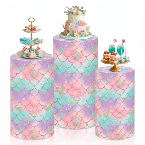 ArtSocket 3 Pack Mermaid Seashell Starfish Cylinder Pedestal Stand Covers by ArtSocket - Used condition - US$18.61
