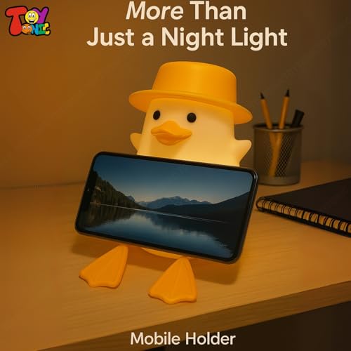 Image of TOYTONIC Silicone Duck Night Lamp Soft LED Bedside Light with Touch Control & 7-Color Changing, USB Rechargeable Nursery Lamp for Kids Bedroom, Cute Animal Shape Baby Nightlight & Gift, Mobile Holder