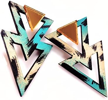 Charisma Eclectic, Aqua, Natural Wood Statement Earrings, Hypoallergenic posts, Geometric style for women