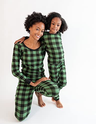 Leveret Boys Girls Kids Two Piece Cotton Pajamas Plaid Black & Green Size 8 Years - Thumbnail 3