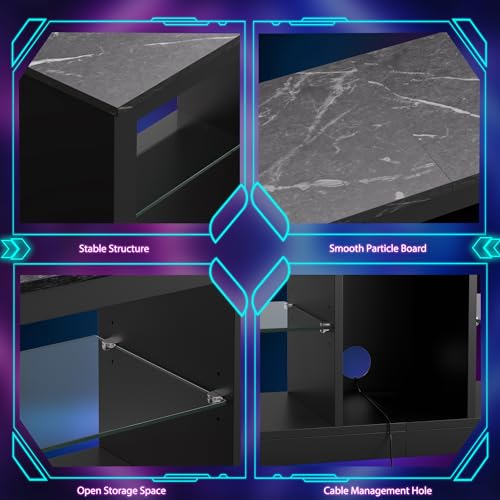 Bestier 55 inch LED TV Stand with Power Outlet, LED TV Stand for Xbox, Gaming Entertainment Center with Storage for 55/60/65inch TV,Modern TV Cabinet for Living Room Black Marble
