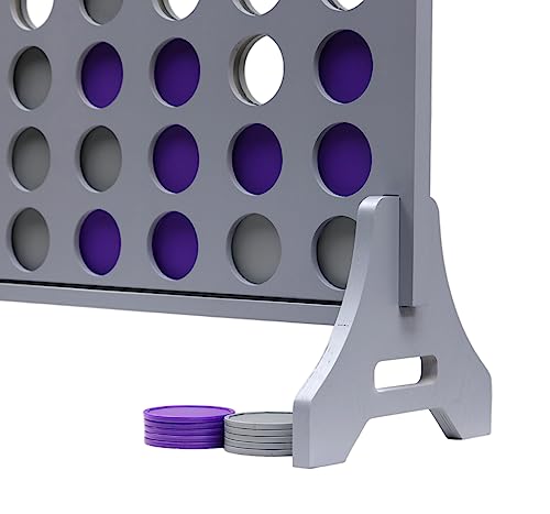 Image of Giant 4 in a Row Game for Family & Adults - Tailgating Pros Jumbo Grey Wooden Four in a Row Indoor & Outdoor Yard Game for Family Party Fun, Portable Activities for Patio, Backyard, and Camping