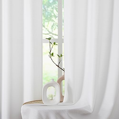 Chyhomenyc White Curtains 96 Inch Length 2 Panels, Faux Linen Textured Semi Sheer Airy Light Filtering Soft Privacy Farmhouse Curtain Drapes for Living Room Bedroom, 40Wx96L Inch, Set of 2 - Thumbnail 6