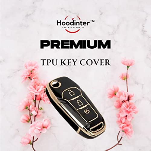 Image of TPU Premium Car Key Cover Compatible with Ford Endeavour | Figo Aspire | Freestyle | 2017, 2018, 2019 Model | 3 Button Flip Key (Black)