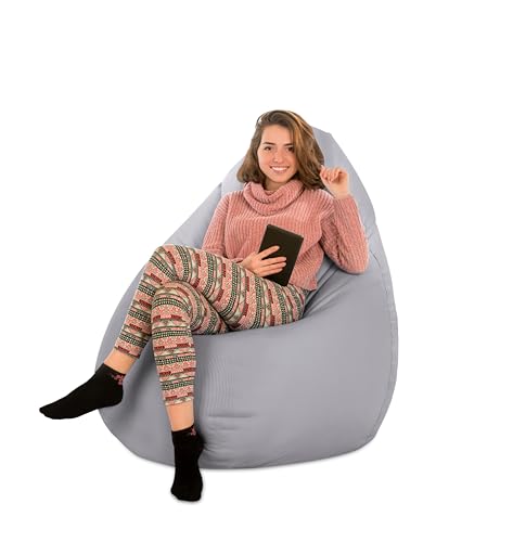 BuBiBag Sitzsack Tropfenform mit ÖKOTEX 100 - Indoor Gaming oder Outdoor Kinderzimmer Variante, Gefüllt mit EPS-Perlen (Grau)