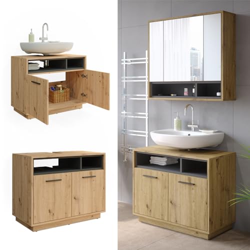 Vicco Mobile Sottolavabo Per Bagno Rovere Artigianale/Antracite 80 X 64 Cm - 5