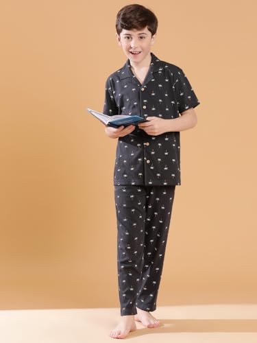 Image of Li'l Tomatoes Boys 100% Cotton Night Suit | Summer Printed Shirt & Pyjama Set | Soft & Breathable Sleepwear | 9-16 Years
