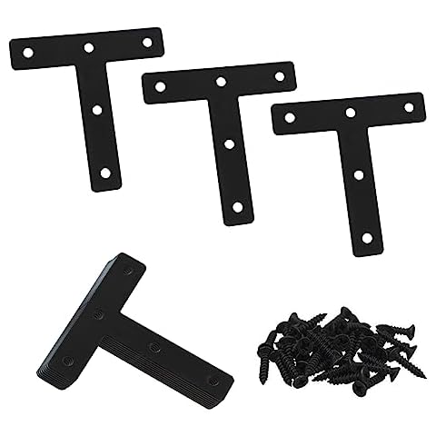 Ymaiss 40packs T Shaped Repair Plate,Heavy Duty T Type Shelf Bracket,80mmx80mm,T Bracket Corner Brace, Flat Repair Mending Plates,Brackets Fixing Repair Plated Joint Bracket with Screws Black Cover