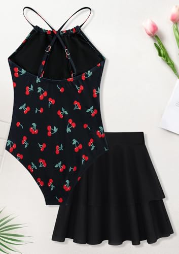 Girls One Piece Swimsuits with Mesh Skirt Tanikini Bathing Suit Swimwear 6-14Y2