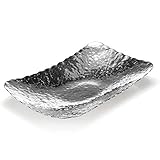 LIEFERUMFANG: 1x Deko-Schale // Maße (LxBxH): ca. 22,5 x 14 x 3,2 cm // Material: Metall // Farbe: silberfarben // Design: grober Hammerschlag