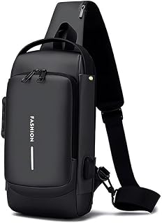 Waterproof Chest Bag USB Crossbody Sling Bag Men Crossbody Bag for Men Anti Theft USB Shoulder Bag Man Cross Body Travel Sling Chest Sports Style Shoulder Bag