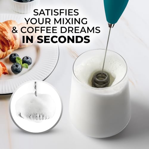 Image of Zulay Kitchen Powerful Milk Frother Wand With Duracell Batteries - Ultra Fast Handheld Drink Mixer - Electric Whisk Foam Maker for Coffee, Lattes, Cappuccino & Matcha - Triple Whisk - Reign Emerald