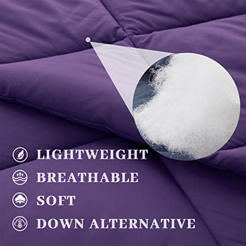 Sunstyle Home King Comforter Set, Down Alternative Purple Comforter With 2 Pillow Shams，Microfiber Reversible Bedding Comforter Sets With Corner Tabs - Soft Duvet Insert (Square Pattern) #TOP5