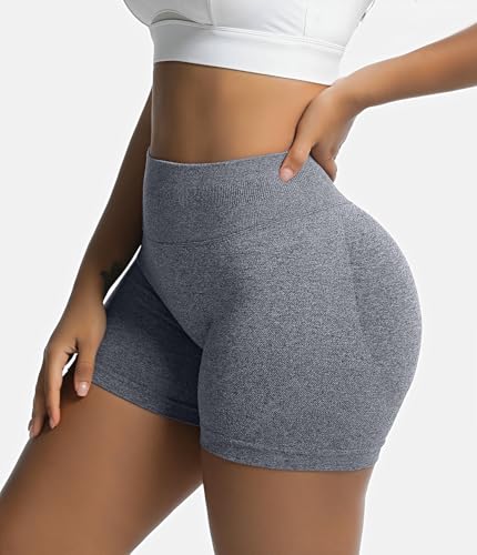 OVESPORT Pacote com 3 shorts femininos sem costura cintura alta apertados levanta bumbum para academ
