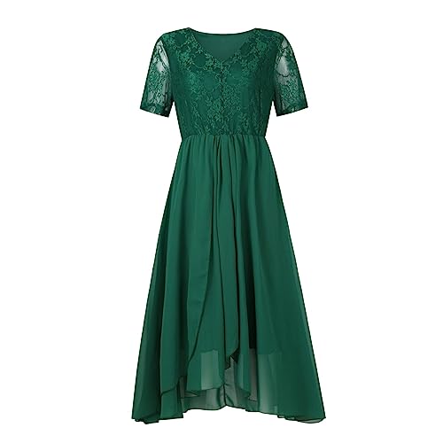 Mis Pedidos Vestido Lentejuelas Mujer Manga Corta Cuello En V Encaje Midi Vestidos Elegantes Vestido Envolvente Primavera Y Verano para Coctel Noche Graduación Vert L