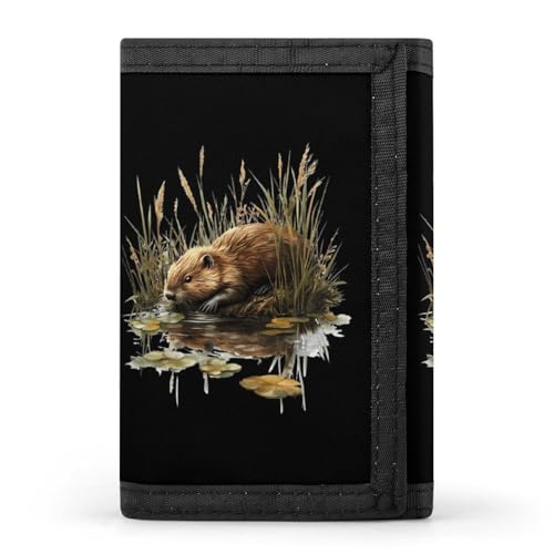 Beaver Reflection in Water Trifold Wallets for Men Women Ultra Thin Card Holder Purse with Zip Coin Pocket