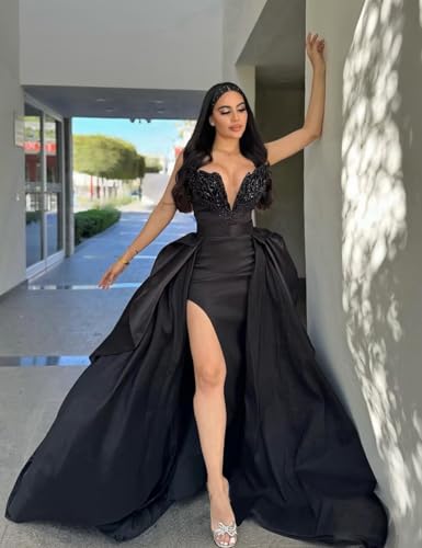 zcbang Satin Prom Dresses for Women 2025 Beaded Strapless Mermaid Formal Gowns and Evening Dresses3