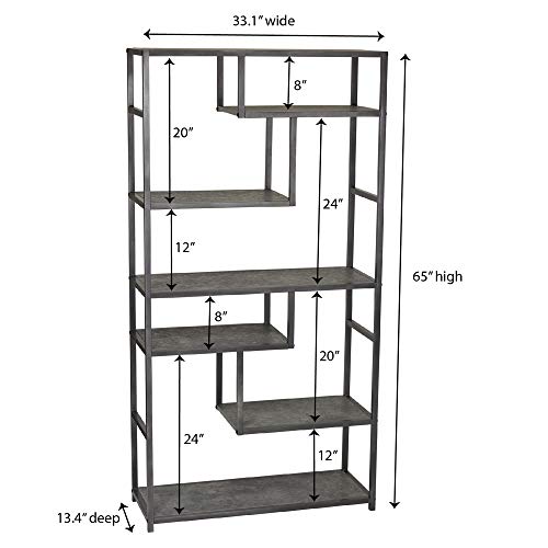 Household Essentials 8090-1 Tall Open Bookcase | Geometric Storage Shelves | Faux Slate Concrete #TOP2