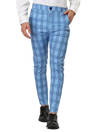 Lars Amadeus Men's Formal Trousers Color Block Slim Fit Flat Front Plaid Dress Pants 30 Light Blue #TOP26
