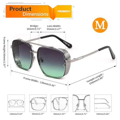 Image of FEISEDY Sunglasses Mens Women Vintage Pilot Square Trendy Metal Steampunk Fishing Driving Sun Glasses B2894