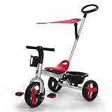 Afang Kinderdreirad Tricycle Kinder, Abnehmbarer Sonnendach&Schubstange Dreiräder, Ergonomische Sattel Dreirad 1-3 Jahr Lauflernrad Kinder