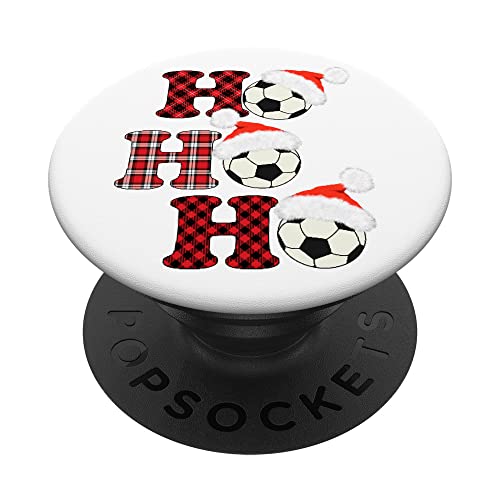 Fútbol de Navidad Gorro de Papá Noel Cuadros rojos PopSockets PopGrip Intercambiable