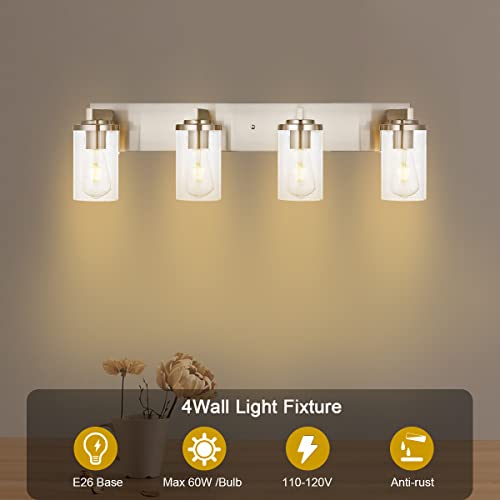 BONLICHT 4-Light Bathroom Light Fixtures Brushed Nickel wall Sconce Lighting Modern Vanity Lights with Seeded Glass, Industrial Bathroom Farmhouse Wall Lamp for Mirror Kitchen Bedroom Living Room - Image 5