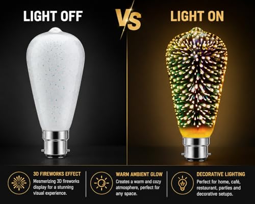 Image of BRAINLE Infinity 3D Fireworks Bulb - 3W 120V LED Light, Multicolor Stain Glass Effect, Colorful Party Disco Fairy Light, Firework Effect Bulb for Vibrant Ambiance and Decorative Illumination