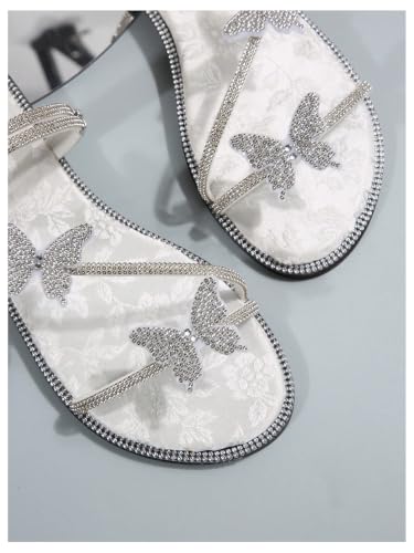 Image of OYOANGLE Women's Silver Rhinestone Sandals Sparkly Dressy Flat Sandals