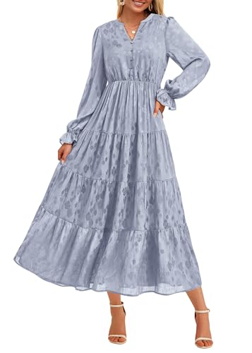 Image of KIRUNDO Spring Wedding Guest Dresses for Women 2026 Maxi Floral Long Sleeve Elegant Ruffle Tiered Flowy Party Long Dress