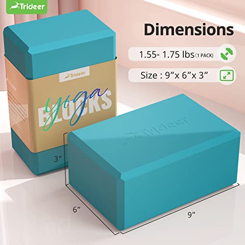 Trideer Yoga Blocks, Yoga Blocks 2 Pack, Premium Eva Foam Blocks With Free Guide, Supportive, Lightweight & Odor Resistant, Yoga Essentials For Yogi & Yogini, Yoga Accessories 9"X6"X3" (Turquoise) #TOP4