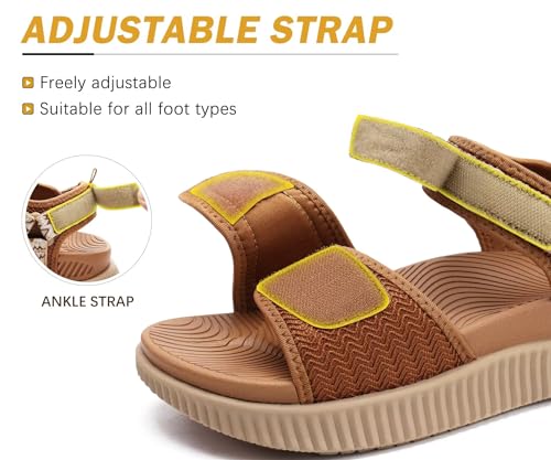 KuaiLu Sandalen Damen Trekking Bequeme Orthopädische Trecking Trekkingsandalen Sport Outdoor Wandersandalen Frauen Verstellbare Klett Sportsandalen Leicht Offen Zehen Outdoorsandale Khaki 39