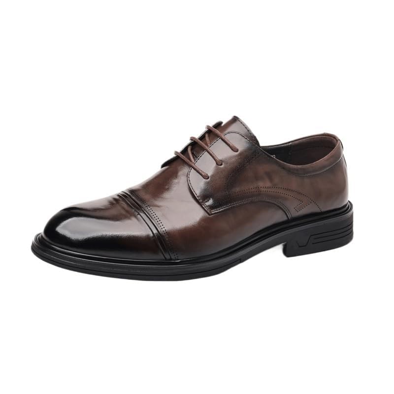 Men's Leather Low Heel Business Dress Shoes Classic Patent Leather Shoes for Men Casual Work Office Comfortable Business Shoes