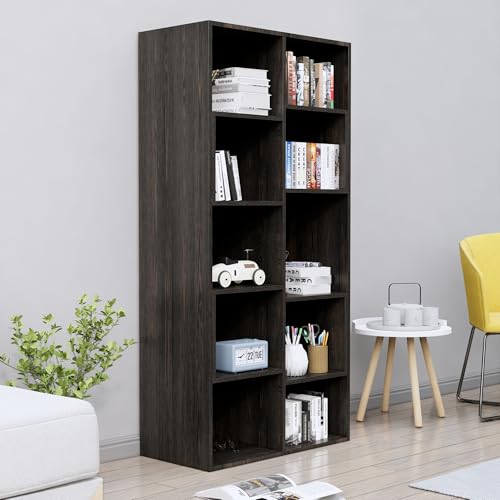 Image of Bniture 10 Tier Engineered Wood Open Book Shelf Wooden Bookshelf for Home, Kids Room & Study Room | Multipurpose Free Stand Corner Book Organizer for Library Room, Office | Flower Wenge