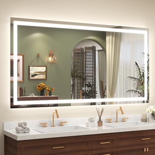 ODDSAN 68x 36 Inch Lighted Bathroom Mirror for Wall, LED Illuminated Vanity Mirror with Lights, Dimmable, Anti-Fog, ETL Listed (Backlit and Front Lighted)