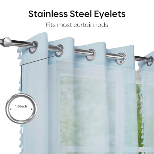 Image of haus & kinder Sheer Door Curtains 7 Feet Long Pack of 2 Door Curtains, 7 Feet Curtains for Door, Light-Filtering & Breathable (Luma Light Blue, 114x213cm)
