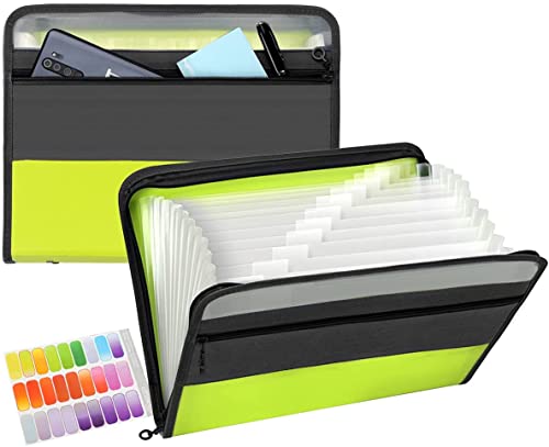 Dokumentenmappe 13 Fächern, TRANBO Fächermappe Datei Organizer mit Reißverschluss, Erweiterbar Ordnungsmappe Mappe/Ordner Organizer A4/Document organizer/Ordner für Büros und Schulen (Grün)