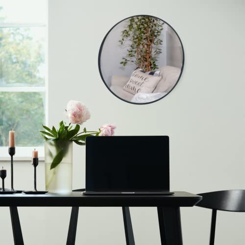 Image of Quality Glass Metal Frame Round Wall Mirror Royal Mirror Home Decorative Mirror Modern Mirror Living Room Mirror Wall Mirror Bathroom Mirror Size 30x30 inches Color Black MF 47