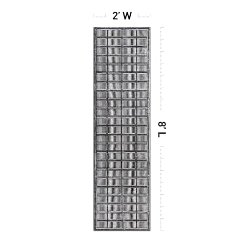 Rugshop Bohemian Stripe Lines Washable Non Slip Runner Rug 2' x 8' Black