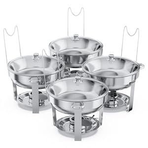 Chafing Dish Buffet Set of 4 – Complete Stainless Steel Chaffe Buffet Set with Glass Lids, Chafing Fuel Holder – Elegant and Practical Warmer Trays for Buffet, Wedding, Catering Supplies