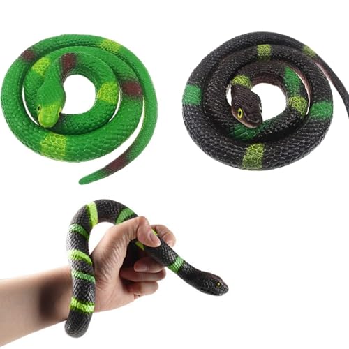 Tokaneit 2 Stück Fake Schlange Spielzeug, Kunststoff Schlangen, Gummi Simulation Schlange, Gummi Gefälschte Schlangen, Verschiedene Bunte Gefälschte Schlange, Garten Props Witz-Streich-Geschen