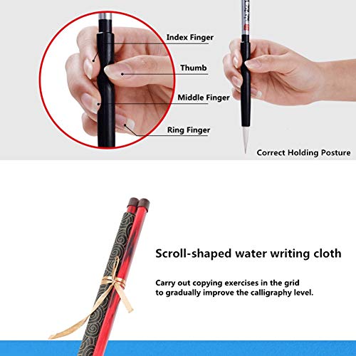 Conjunto de caligrafia chinesa pincel de caligrafia com tinta de sumi, tecido regravável para escrev